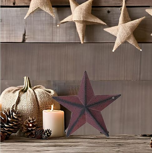 Lincountry.Metal Stars for Lawrs 4 بوصة ديكور بدائي ديكور ريفي المعادن جدار ديكور ، بورجوندري لون المنزل مزرعة الزخرفة المحثية مجموعة هدية ريفية خمر من 5 in Saudi Arabia