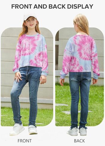 Girls Tie Dye Shirts Kids Long Sleeve Crewneck Sweatshirts Colorful Pullover Tops 7-12 Years in Kuwait