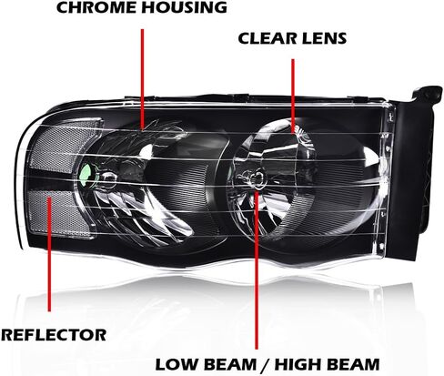 PIT66 Headlights Assembly Front Headlamp Assembly Front Headlamp Compatible with Dodge Ram 1500 2002-2005 /Dodge Ram 2500 3500 2003-2005,Clear lens Chrome Houing Clear Reflector in Saudi Arabia