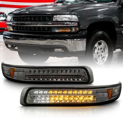 ACANII - For 2000-2006 Chevy Suburban Tahoe 99-02 Silverado Smoked Lens LED Parking Turn Singal Lamps Bumper Lights in Saudi Arabia
