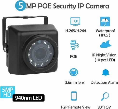 5MP IP65 Camera Poe IP Camera ، 12 PCS LEDS IR Night Vision ، 3.6 مم عدسة Ultra HD MINI الأمان في الفيديو CCTV كاميرا H.265/H.264 (I704-2-P-HSV6) in Kuwait