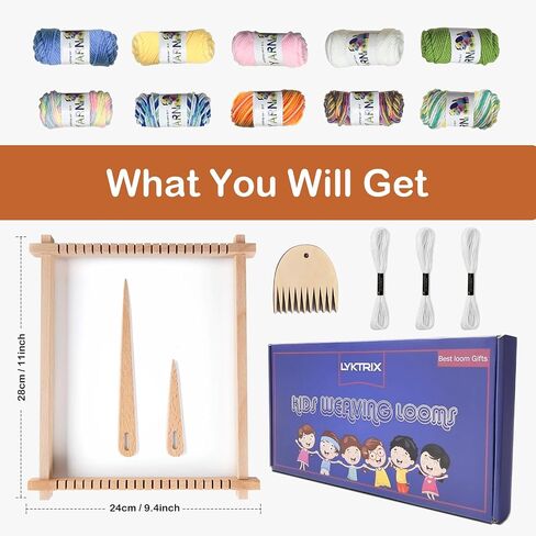 LYKTRIX Weaving Loom for Kids, Wooden Weaving Kit, Loom Kit for Kids Ages 8-12, Great Knitting Looms for Beginners and Girls Over 6 Years Old, Contains Enough Weaving Yarn in Saudi Arabia