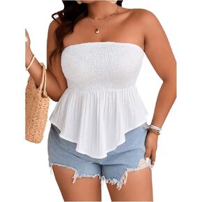 MakeMeChic Women's Plus Size Summer Strapless Tube Top Sleeveless Ruffle Hem Shirred Bandeau Tops in Saudi Arabia