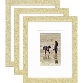 8x10 Glitter Picture Frame Set of 3, Stylish Sparkling Photo Frames with 5x7/4x6 Mat, Solid Wood and Real Glass for Tabletop or Wall Mount, Cute Home Office Decor, Pink in Saudi Arabia