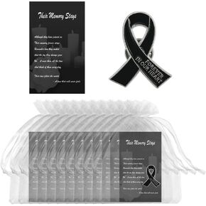 60 مجموعة دبابيس الشريط الجنازة التذكارية دبوس إلى الأبد في قلوبنا طية صدر طية دبوس بروش مع بطاقات الصلاة وأكياس الأورجانزا in Kuwait