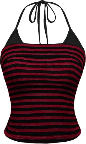 SOLY HUX Women's Striped Halter Top Y2k Summer Camisole Grunge Slim Fit Going Out Crop Tops in Saudi Arabia