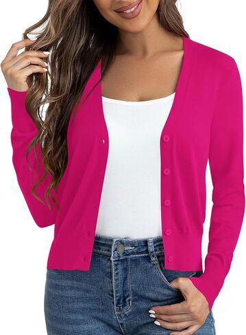 Cropped Cardigan Sweaters for Women Long Sleeve Button Down Open Front Bolero Shrugs for Dresses, S-XL in Saudi Arabia
