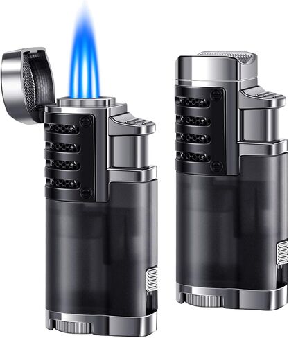 LcFun Torch Lighters 2 Pack Adjustable Triple Concentrated Torch Flame Butane Lighter, Refillable Windproof Pocket Lighter with Punch Cutter (Butane Gas Not Included) in Saudi Arabia