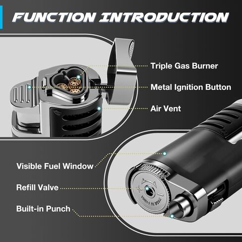 LcFun Torch Lighters 2 Pack Adjustable Triple Concentrated Torch Flame Butane Lighter, Refillable Windproof Pocket Lighter with Punch Cutter (Butane Gas Not Included) in Saudi Arabia