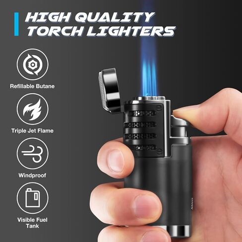 LcFun Torch Lighters 2 Pack Adjustable Triple Concentrated Torch Flame Butane Lighter, Refillable Windproof Pocket Lighter with Punch Cutter (Butane Gas Not Included) in Saudi Arabia