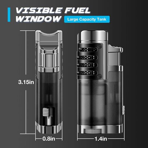LcFun Torch Lighters 2 Pack Adjustable Triple Concentrated Torch Flame Butane Lighter, Refillable Windproof Pocket Lighter with Punch Cutter (Butane Gas Not Included) in Saudi Arabia