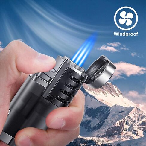 LcFun Torch Lighters 2 Pack Adjustable Triple Concentrated Torch Flame Butane Lighter, Refillable Windproof Pocket Lighter with Punch Cutter (Butane Gas Not Included) in Saudi Arabia