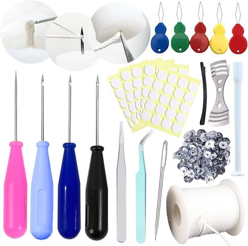 13PCS Mold Punch Needle with Hook & Eye,Candle Wick Inserting Tool for Molds Large-Eye Needle for Candle Silicone Molds,Candle Wick Roll 200 Ft 24 Wick Spool(2 Style),Threader,Candle Wick Holders in Saudi Arabia