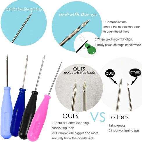 13PCS Mold Punch Needle with Hook & Eye,Candle Wick Inserting Tool for Molds Large-Eye Needle for Candle Silicone Molds,Candle Wick Roll 200 Ft 24 Wick Spool(2 Style),Threader,Candle Wick Holders in Saudi Arabia