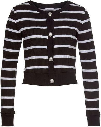 LASCANA Women's Striped Cropped Cardigan - Fitted Ribbed Knit with Rounded Neckline & Silver Button Placket in Saudi Arabia