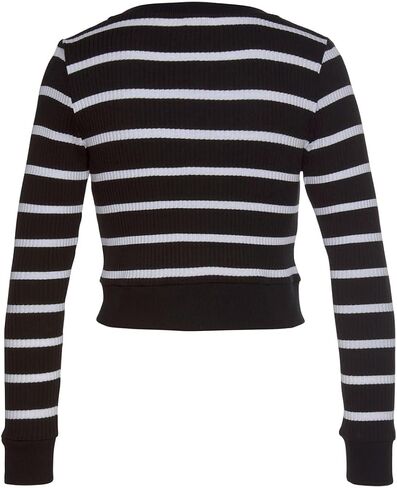 LASCANA Women's Striped Cropped Cardigan - Fitted Ribbed Knit with Rounded Neckline & Silver Button Placket in Saudi Arabia