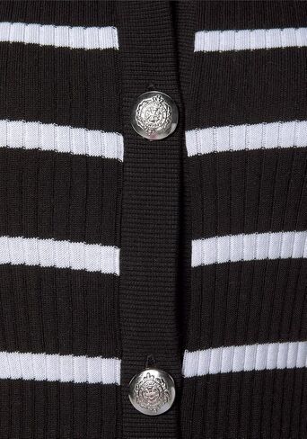 LASCANA Women's Striped Cropped Cardigan - Fitted Ribbed Knit with Rounded Neckline & Silver Button Placket in Saudi Arabia