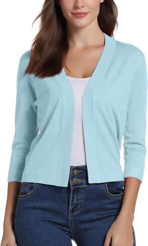 Crop Cardigan for Women Fall Lightweight 3/4 Sleeve v Neck Bolero Shrugs Open Front Sheer Elegant Shrugs for Women in Saudi Arabia