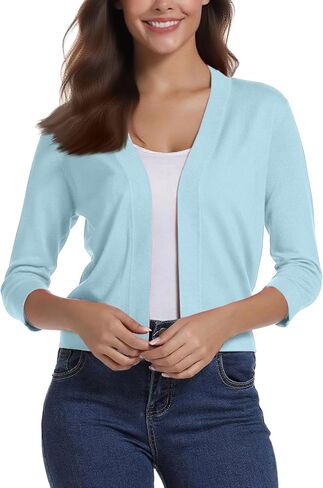Crop Cardigan for Women Fall Lightweight 3/4 Sleeve v Neck Bolero Shrugs Open Front Sheer Elegant Shrugs for Women in Saudi Arabia