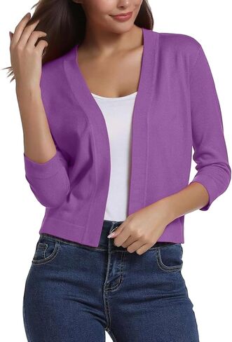 Crop Cardigan for Women Fall Lightweight 3/4 Sleeve v Neck Bolero Shrugs Open Front Sheer Elegant Shrugs for Women in Saudi Arabia