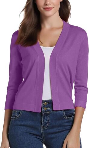 Crop Cardigan for Women Fall Lightweight 3/4 Sleeve v Neck Bolero Shrugs Open Front Sheer Elegant Shrugs for Women in Saudi Arabia