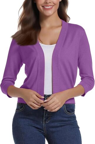 Crop Cardigan for Women Fall Lightweight 3/4 Sleeve v Neck Bolero Shrugs Open Front Sheer Elegant Shrugs for Women in Saudi Arabia
