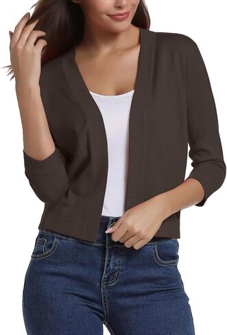 Crop Cardigan for Women Fall Lightweight 3/4 Sleeve v Neck Bolero Shrugs Open Front Sheer Elegant Shrugs for Women in Saudi Arabia