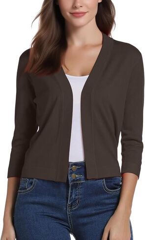 Crop Cardigan for Women Fall Lightweight 3/4 Sleeve v Neck Bolero Shrugs Open Front Sheer Elegant Shrugs for Women in Saudi Arabia