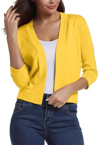 Crop Cardigan for Women Fall Lightweight 3/4 Sleeve v Neck Bolero Shrugs Open Front Sheer Elegant Shrugs for Women in Saudi Arabia