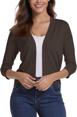 Crop Cardigan for Women Fall Lightweight 3/4 Sleeve v Neck Bolero Shrugs Open Front Sheer Elegant Shrugs for Women in Saudi Arabia