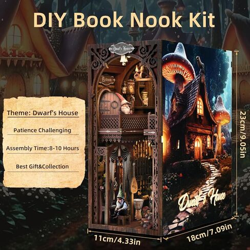 Book Nook Kit ، مجموعات BookNook للبالغين والمراهقين ، DIY 3D Wooden Puzzle Bookend Miniature Dollhouse Kit Reshelf Decor in Kuwait
