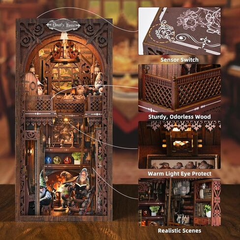 Book Nook Kit ، مجموعات BookNook للبالغين والمراهقين ، DIY 3D Wooden Puzzle Bookend Miniature Dollhouse Kit Reshelf Decor in Kuwait