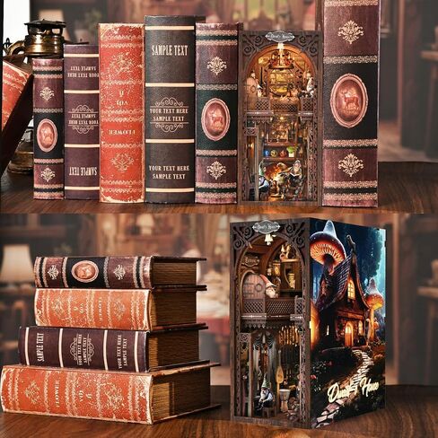 Book Nook Kit ، مجموعات BookNook للبالغين والمراهقين ، DIY 3D Wooden Puzzle Bookend Miniature Dollhouse Kit Reshelf Decor in Kuwait