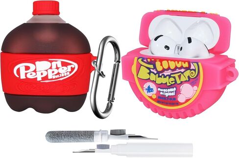 for AirPods 4th Generation 2024 Case Cover with Cleaner Kit, Cool Cartoon Cute Soft Funny Drinks Silicone for AirPods 4 Case with Magnetic Anti-Lost Cord,Adjustable Wrist Strap and Keychain,Red pepper in Saudi Arabia