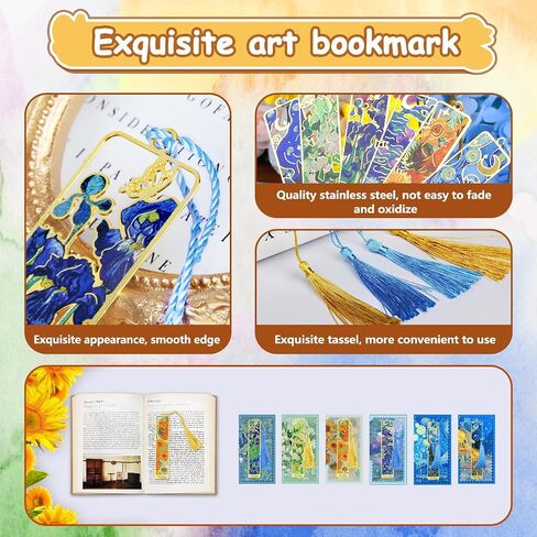 Kinsound 4pcs Metal Bookmarks with Tassel, Golden Van Gogh Monet Oil Painting Theme Cute Book Markers for Reading Women, Men, Kids, Book Lovers, Reading Accessories Gifts for Book Lovers in Saudi Arabia