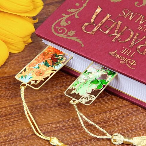 Kinsound 4pcs Metal Bookmarks with Tassel, Golden Van Gogh Monet Oil Painting Theme Cute Book Markers for Reading Women, Men, Kids, Book Lovers, Reading Accessories Gifts for Book Lovers in Saudi Arabia