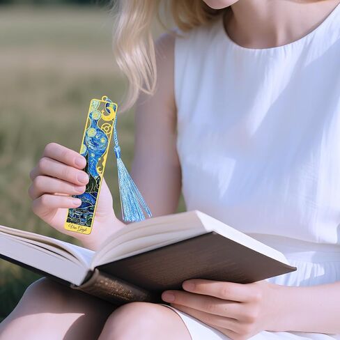 Kinsound 4pcs Metal Bookmarks with Tassel, Golden Van Gogh Monet Oil Painting Theme Cute Book Markers for Reading Women, Men, Kids, Book Lovers, Reading Accessories Gifts for Book Lovers in Saudi Arabia