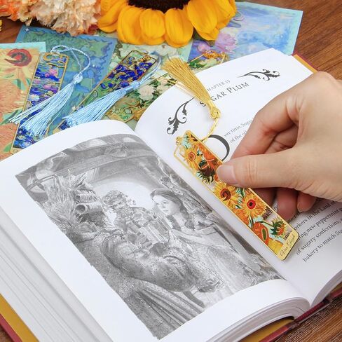 Kinsound 4pcs Metal Bookmarks with Tassel, Golden Van Gogh Monet Oil Painting Theme Cute Book Markers for Reading Women, Men, Kids, Book Lovers, Reading Accessories Gifts for Book Lovers in Saudi Arabia