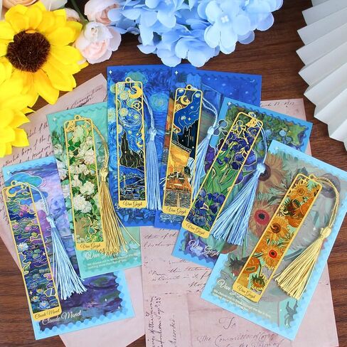 Kinsound 4pcs Metal Bookmarks with Tassel, Golden Van Gogh Monet Oil Painting Theme Cute Book Markers for Reading Women, Men, Kids, Book Lovers, Reading Accessories Gifts for Book Lovers in Saudi Arabia