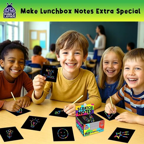 150 Rainbow Scratch Art Paper Mini Notes - Ideal Stocking Stuffers for Kids in Saudi Arabia