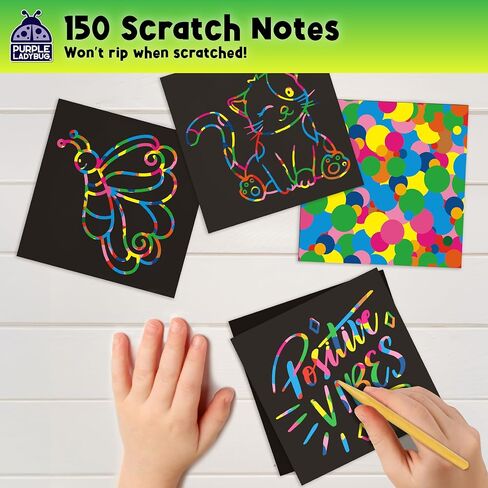 150 Rainbow Scratch Art Paper Mini Notes - Ideal Stocking Stuffers for Kids in Saudi Arabia