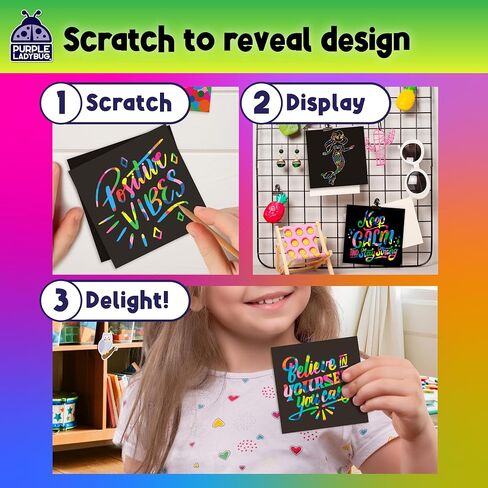 150 Rainbow Scratch Art Paper Mini Notes - Ideal Stocking Stuffers for Kids in Saudi Arabia