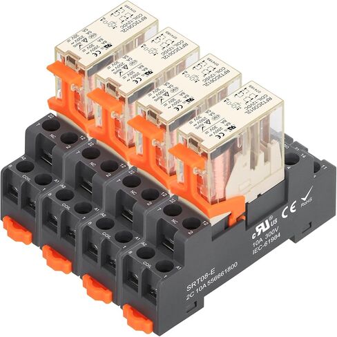 Power Relay RFT2CO012L, DC 12V Coil, 8 Pin 8A, DPDT 2NO 2NC, with LED Indicator Light and Plastic Clip Socket Base UL Certification (1) in Kuwait