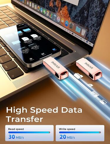 MFi Certified 128GB Flash Drive for iPhone iPad, IMKAR Memory Stick Storage for Photos Videos, Plug and Play No Application Required, Compatible with iPhone iPad Android and PC (Silver) in Saudi Arabia
