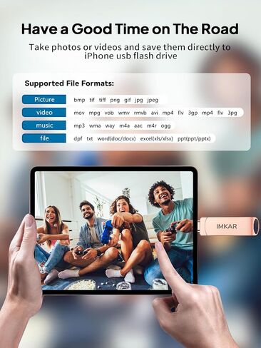 MFi Certified 128GB Flash Drive for iPhone iPad, IMKAR Memory Stick Storage for Photos Videos, Plug and Play No Application Required, Compatible with iPhone iPad Android and PC (Silver) in Saudi Arabia
