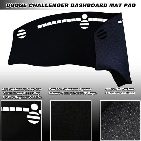 Dashboard Mat Cover Interior Center Console UV Rays Protector Compatible with Dodge Challenger 2015-2021 2022 2023 2024 Dash Board Mat Carpet Accessories (RED Trim) in Saudi Arabia