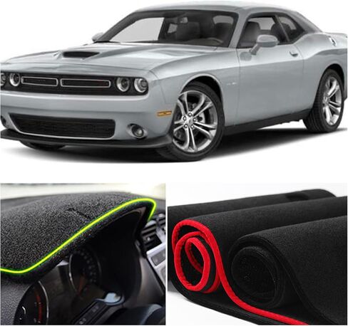 Dashboard Mat Cover Interior Center Console UV Rays Protector Compatible with Dodge Challenger 2015-2021 2022 2023 2024 Dash Board Mat Carpet Accessories (RED Trim) in Saudi Arabia