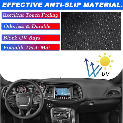 Dashboard Mat Cover Interior Center Console UV Rays Protector Compatible with Dodge Challenger 2015-2021 2022 2023 2024 Dash Board Mat Carpet Accessories (RED Trim) in Saudi Arabia
