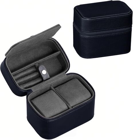 Conbola 2 Watch Travel Case للرجال الذين لديهم مقصورة ملحقات ، صندوق ساعة مضغوط للرجال مجوهرات العلبة مع Microsuede Interior ، PU Leather Protect Fits Watches & Smartwatches حتى 55 ملم. (الأزرق العميق) in Kuwait