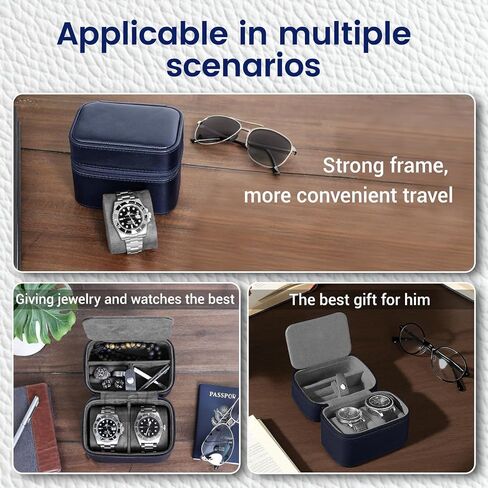 Conbola 2 Watch Travel Case للرجال الذين لديهم مقصورة ملحقات ، صندوق ساعة مضغوط للرجال مجوهرات العلبة مع Microsuede Interior ، PU Leather Protect Fits Watches & Smartwatches حتى 55 ملم. (الأزرق العميق) in Kuwait